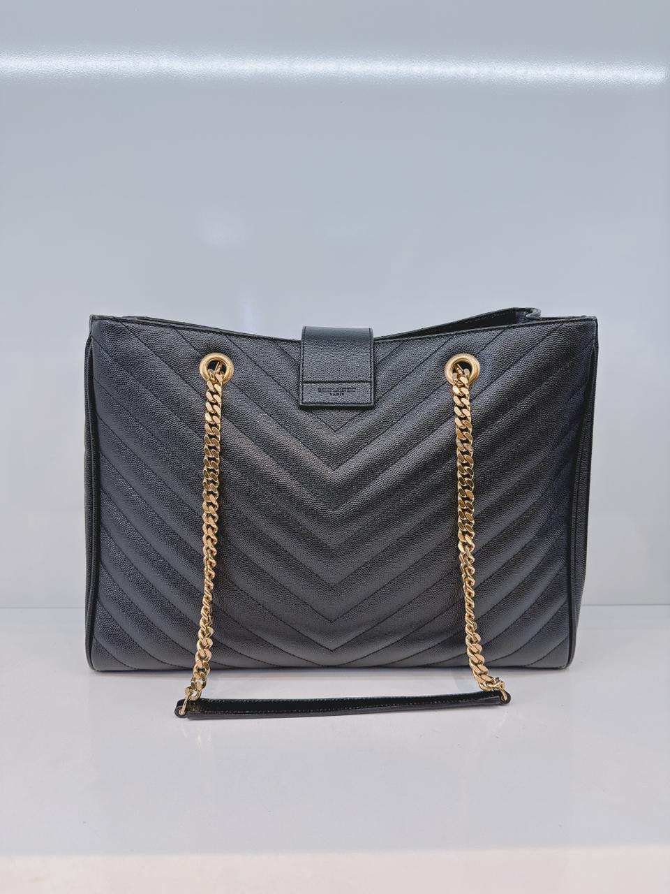 BLACK MATELASSE LEATHER CASSANDRE SHOPPER TOTE