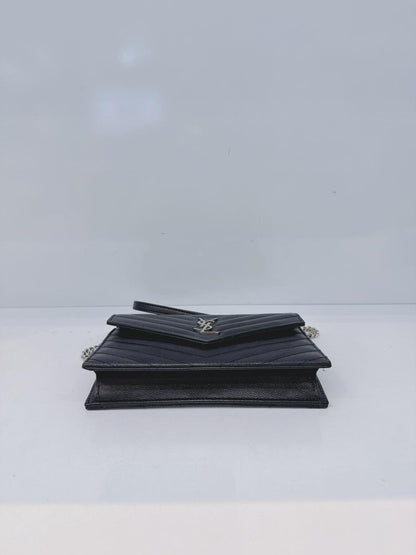 BLACK MATELASSE LEATHER CASSANDRE ENVELOPE CHAIN WALLET