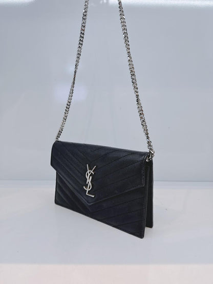 BLACK MATELASSE LEATHER CASSANDRE ENVELOPE CHAIN WALLET