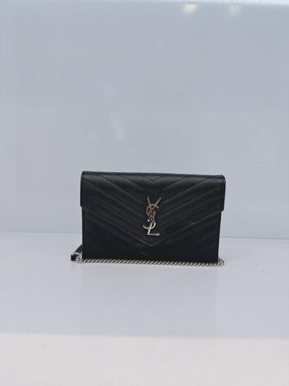 BLACK MATELASSE LEATHER CASSANDRE ENVELOPE CHAIN WALLET