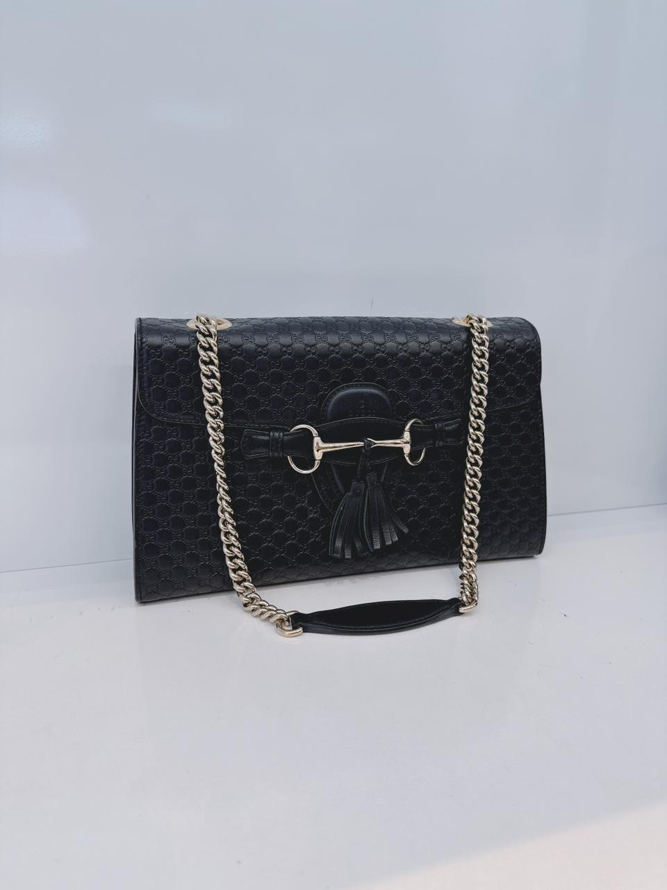 BLACK MICROGUCCISSIMA LEATHER MEDIUM EMILY SHOULDE BAG