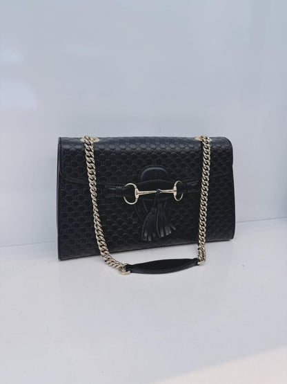 BLACK MICROGUCCISSIMA LEATHER MEDIUM EMILY SHOULDE BAG