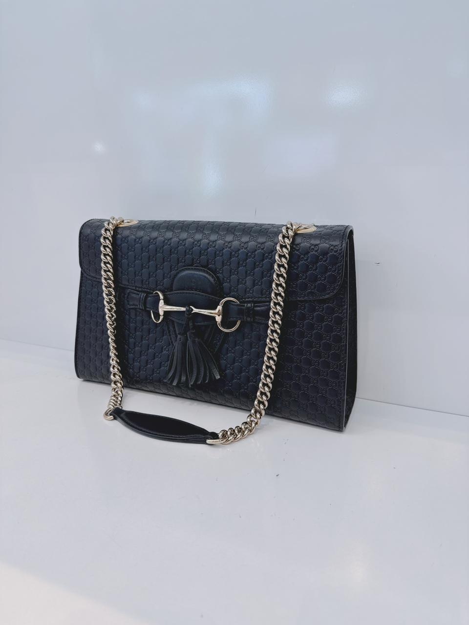BLACK MICROGUCCISSIMA LEATHER MEDIUM EMILY SHOULDE BAG