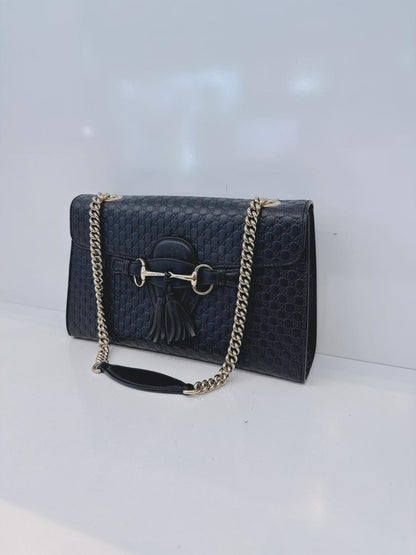 BLACK MICROGUCCISSIMA LEATHER MEDIUM EMILY SHOULDE BAG