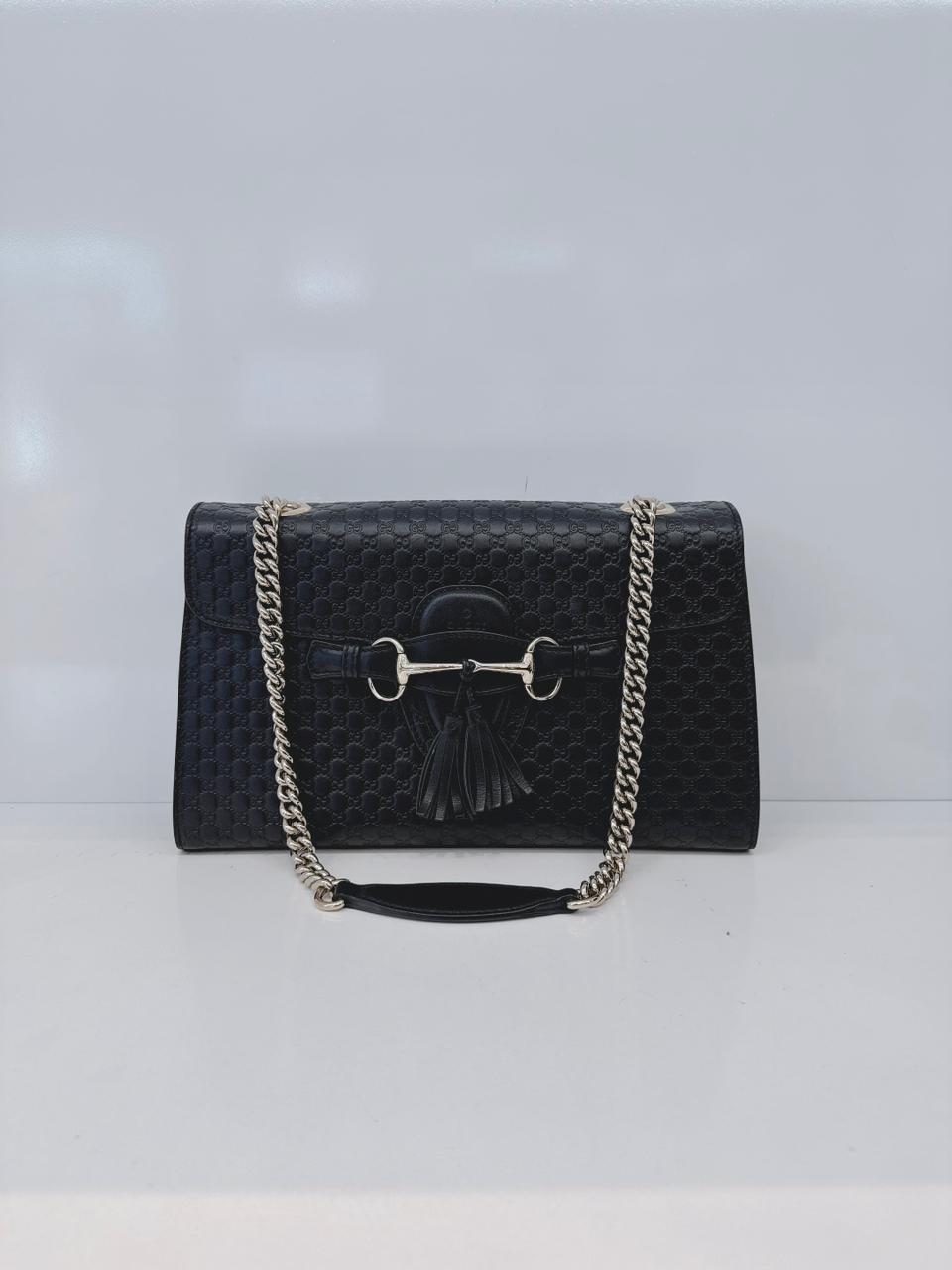 BLACK MICROGUCCISSIMA LEATHER MEDIUM EMILY SHOULDE BAG