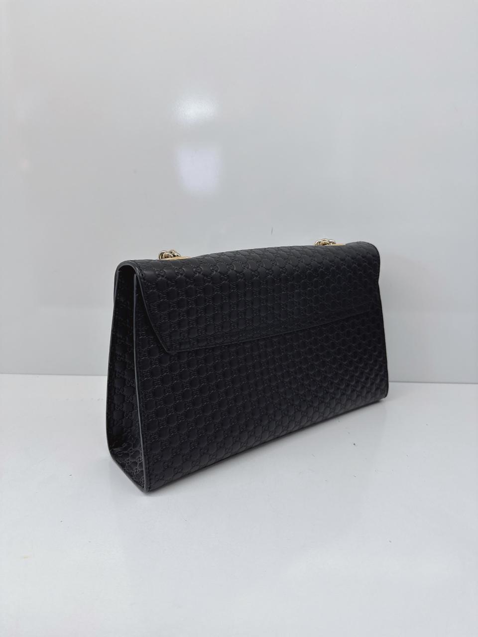 BLACK MICROGUCCISSIMA LEATHER MEDIUM EMILY SHOULDE BAG