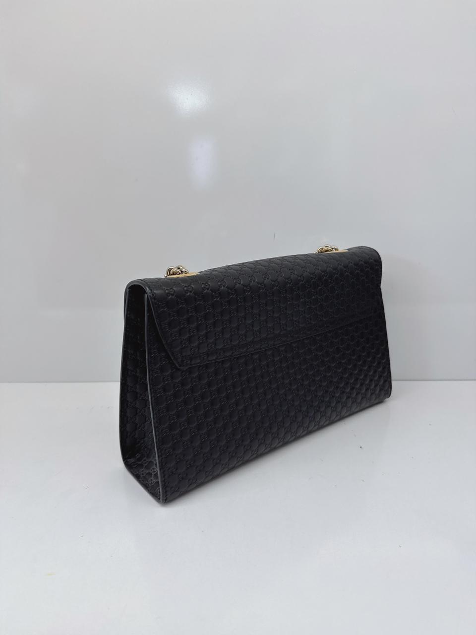 BLACK MICROGUCCISSIMA LEATHER MEDIUM EMILY SHOULDE BAG