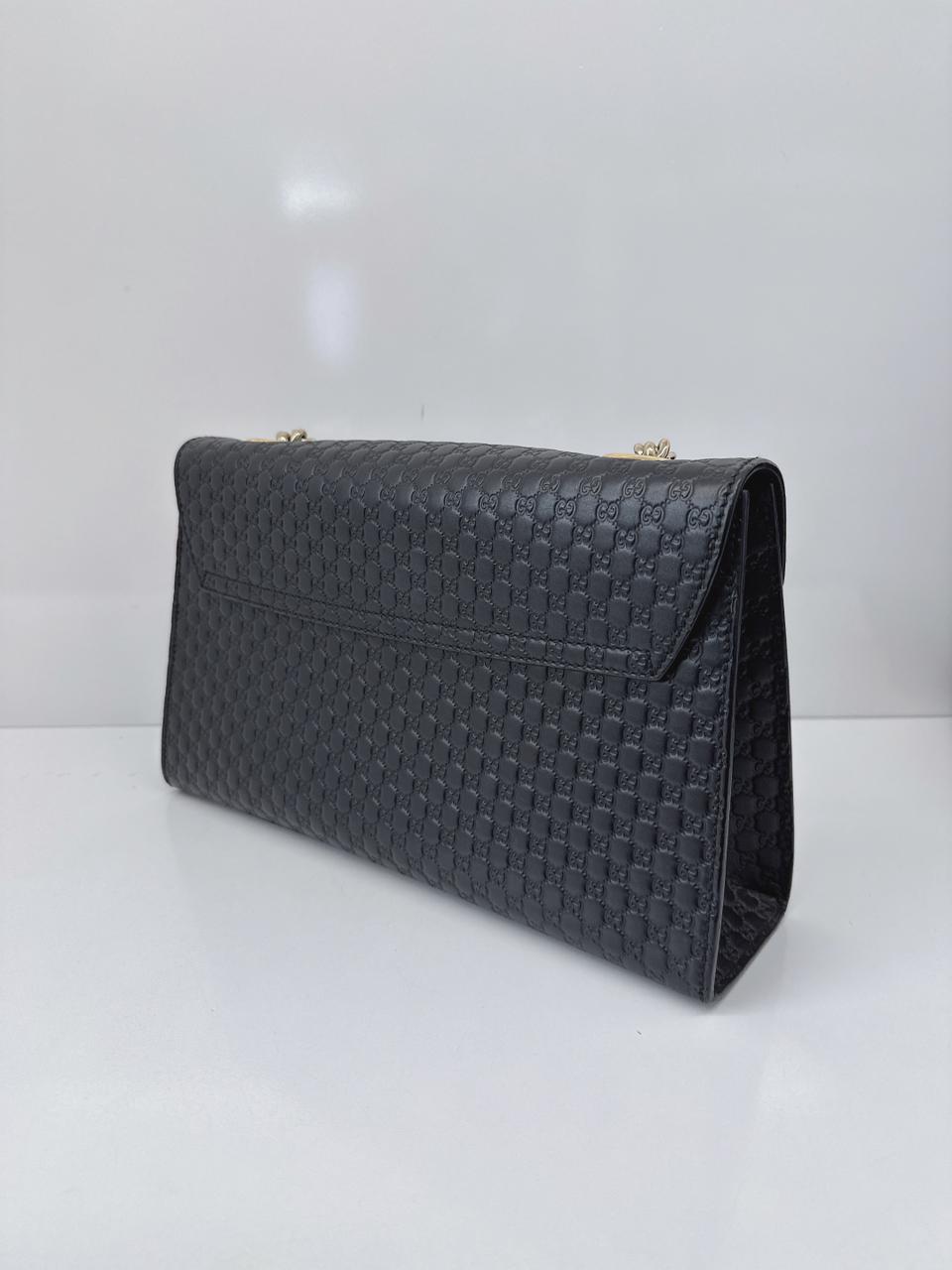 BLACK MICROGUCCISSIMA LEATHER MEDIUM EMILY SHOULDE BAG