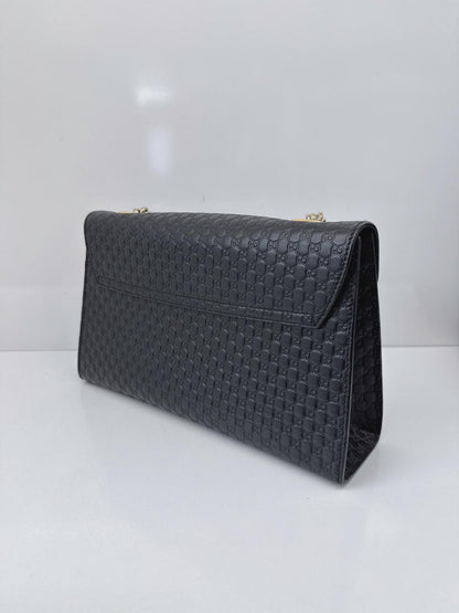 BLACK MICROGUCCISSIMA LEATHER MEDIUM EMILY SHOULDE BAG