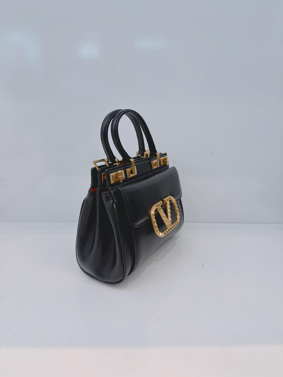 BLACK LEATHER SMALL ROCKSTUD ALCOVE BAG