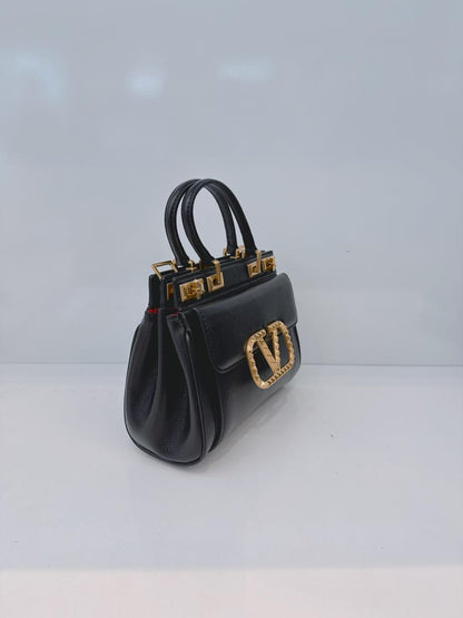 BLACK LEATHER SMALL ROCKSTUD ALCOVE BAG