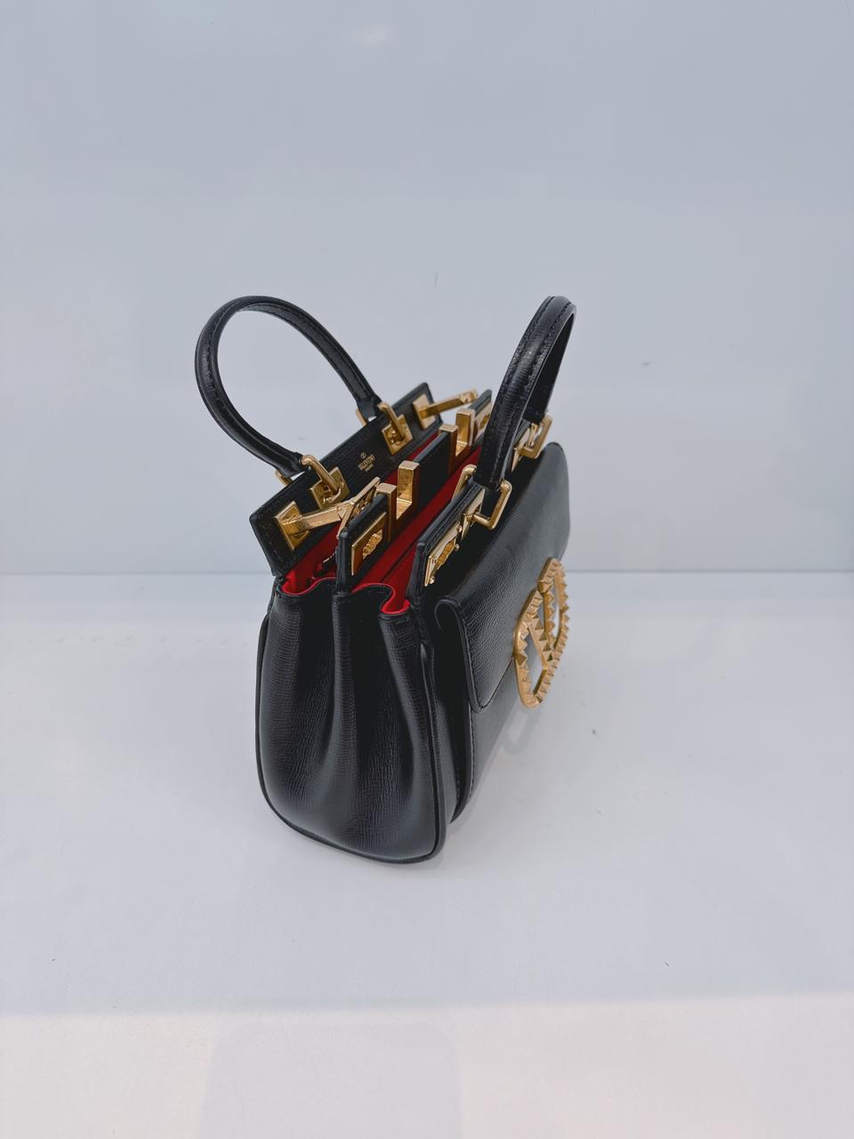 BLACK LEATHER SMALL ROCKSTUD ALCOVE BAG