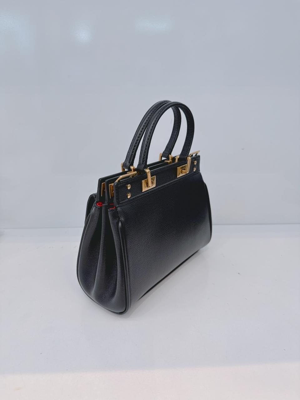 BLACK LEATHER SMALL ROCKSTUD ALCOVE BAG