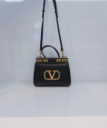 BLACK LEATHER SMALL ROCKSTUD ALCOVE BAG