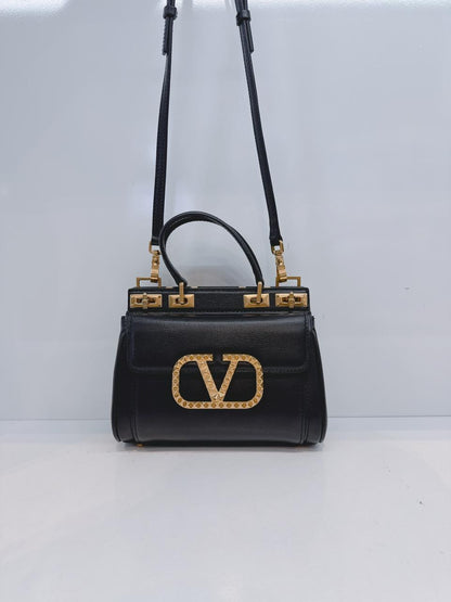 BLACK LEATHER SMALL ROCKSTUD ALCOVE BAG