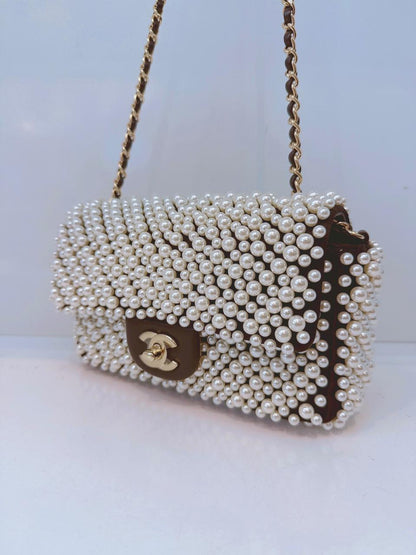 BLACK SATIN AND LAMBSKIN PEARL 19S MINI RECTANGULAR FLAP BAG LIGHT GOLD HARDWARE