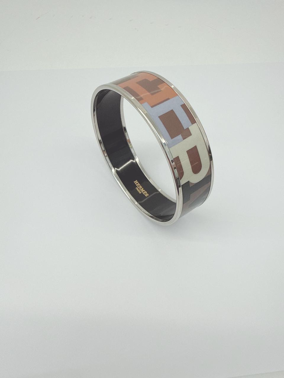 MULTICOLOR PRINTED ENAMEL WIDE BANGLE BRACELET PHW