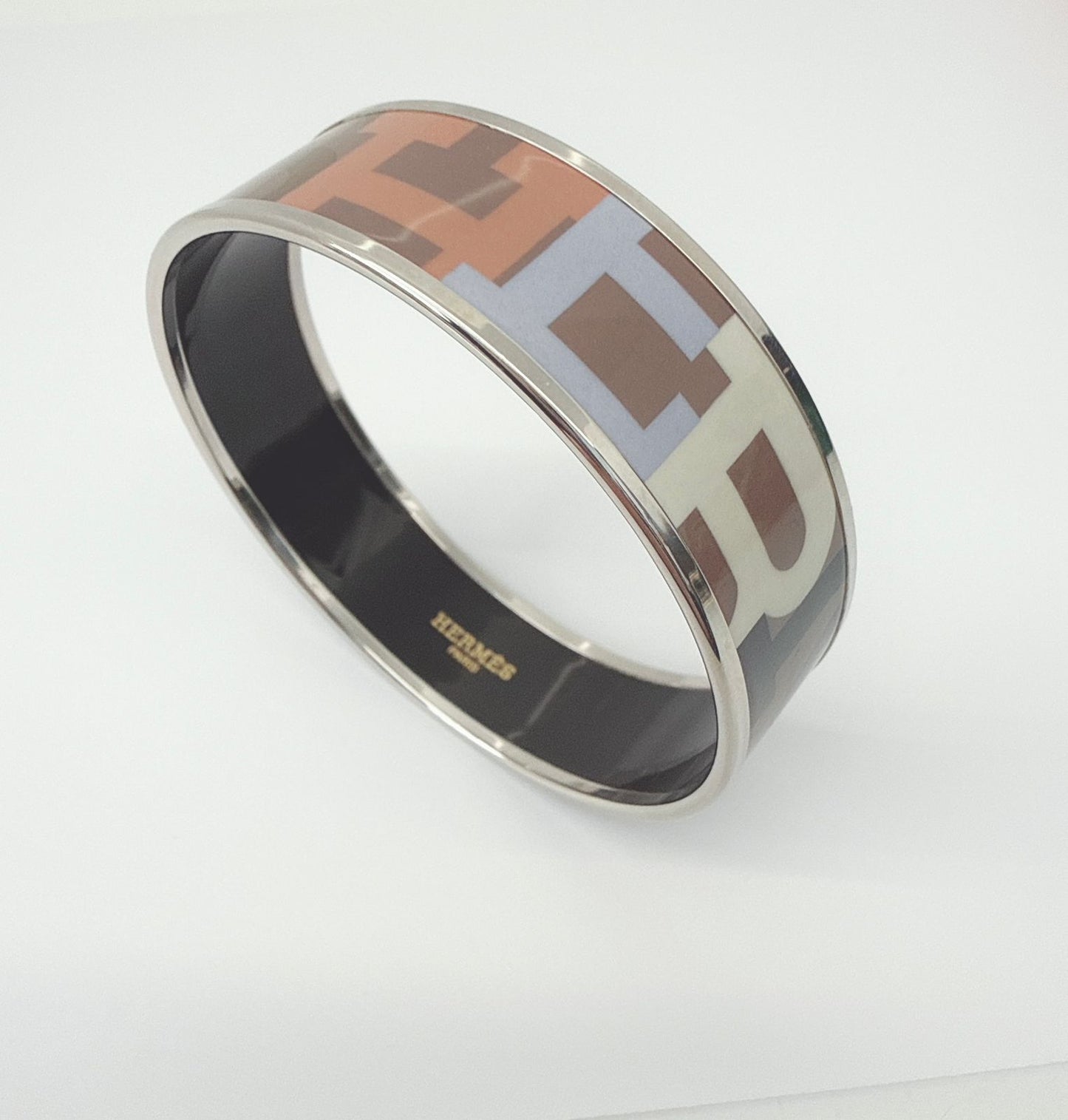 MULTICOLOR PRINTED ENAMEL WIDE BANGLE BRACELET PHW