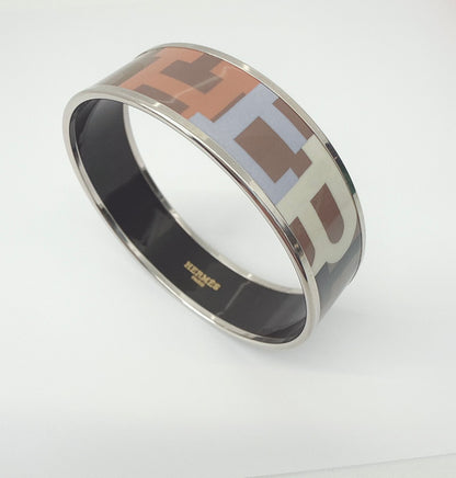 MULTICOLOR PRINTED ENAMEL WIDE BANGLE BRACELET PHW