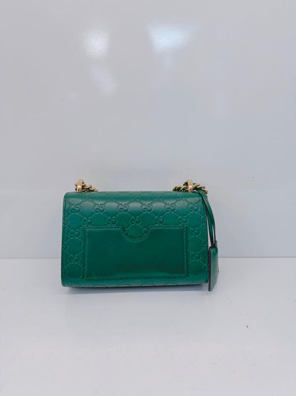 GREEN GUCCISIMA LEATHER SMALL PADLOCK CHAIN SHOULDER BAG