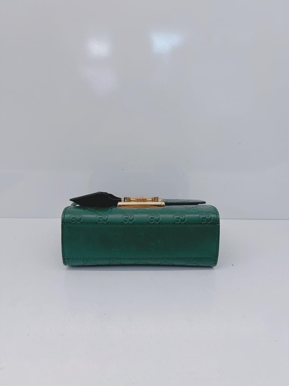 GREEN GUCCISIMA LEATHER SMALL PADLOCK CHAIN SHOULDER BAG