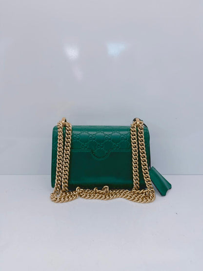 GREEN GUCCISIMA LEATHER SMALL PADLOCK CHAIN SHOULDER BAG