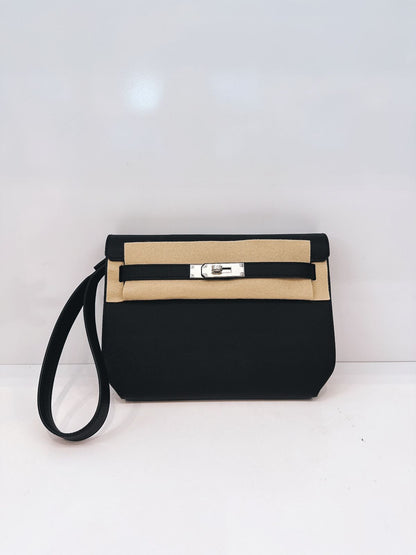 BLACK EPSOM LEATHER KELLY DEPECHES 25 PALLADIUM HARDWARE