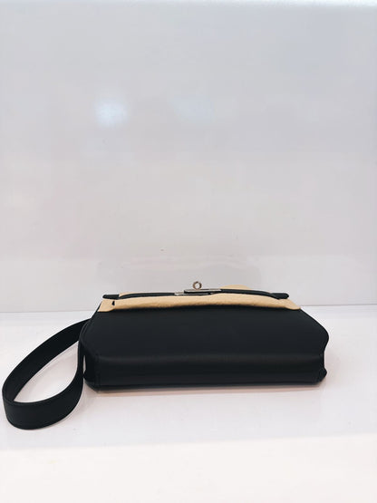 BLACK EPSOM LEATHER KELLY DEPECHES 25 PALLADIUM HARDWARE