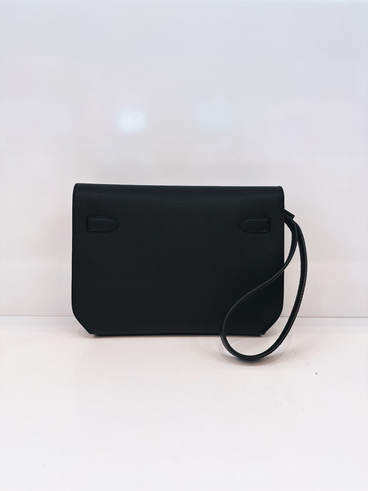 BLACK EPSOM LEATHER KELLY DEPECHES 25 PALLADIUM HARDWARE