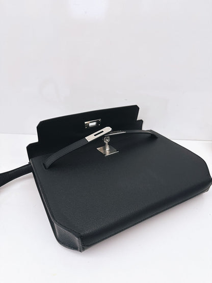 BLACK EPSOM LEATHER KELLY DEPECHES 25 PALLADIUM HARDWARE
