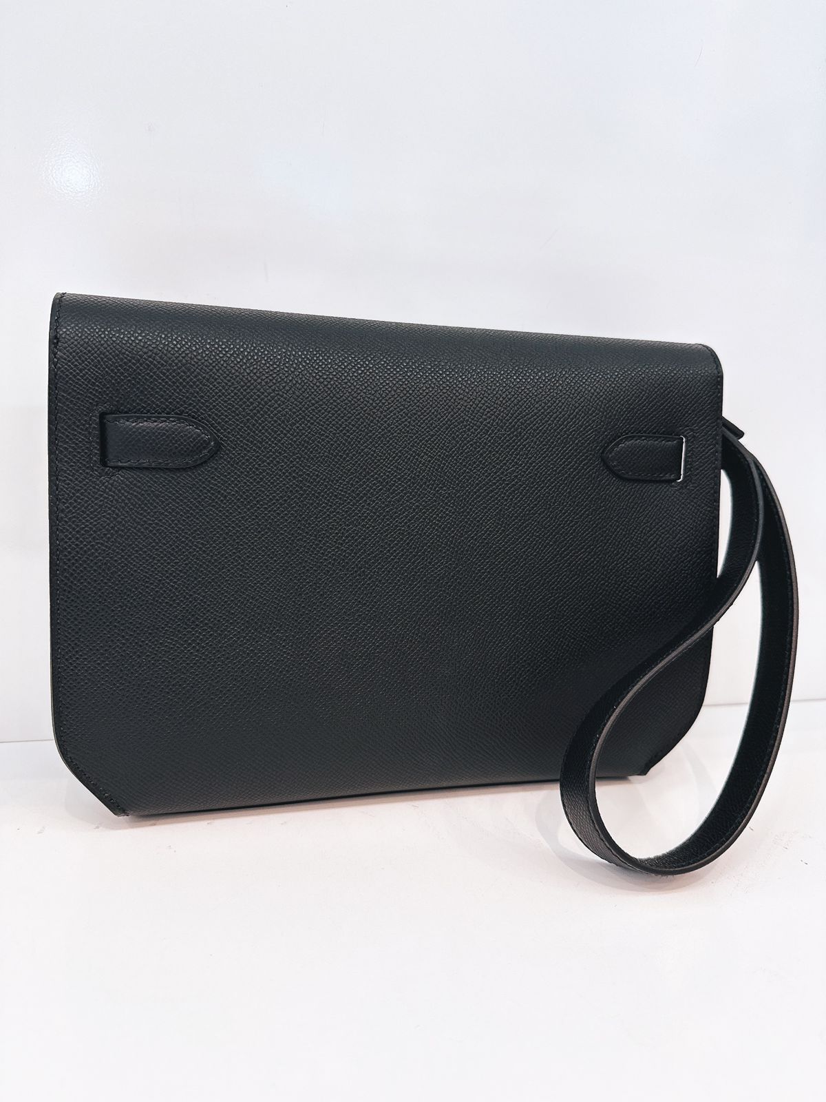 BLACK EPSOM LEATHER KELLY DEPECHES 25 PALLADIUM HARDWARE