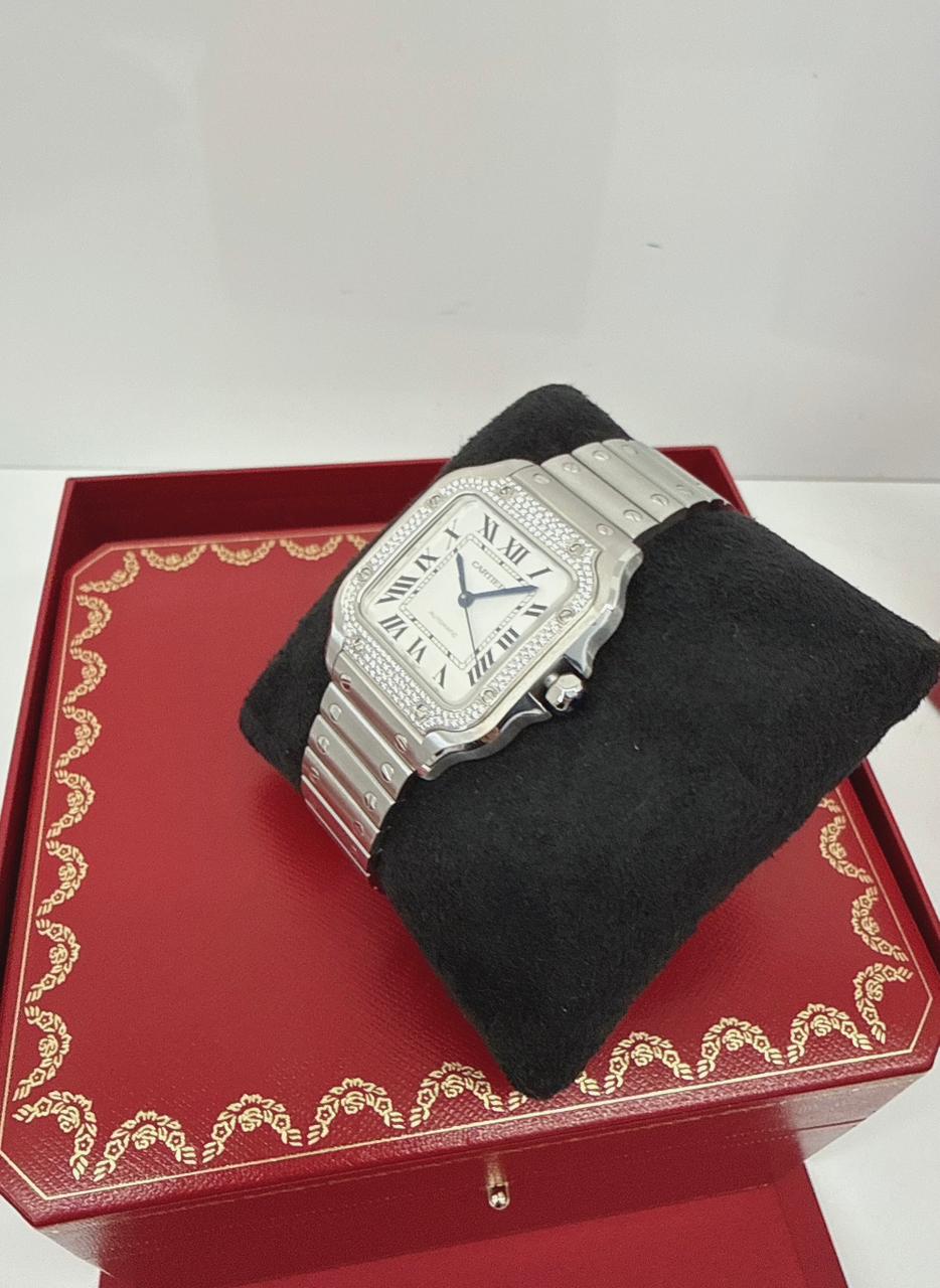 SANTOS DE CARTIER DIAMOND WATCH W4SA0005 MEDIUM MODEL