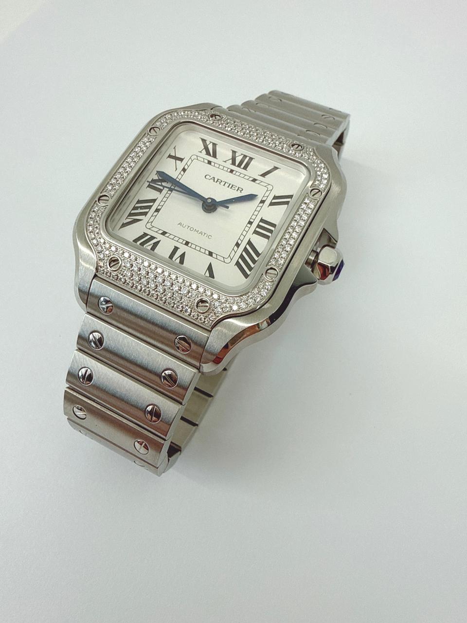 SANTOS DE CARTIER DIAMOND WATCH W4SA0005 MEDIUM MODEL