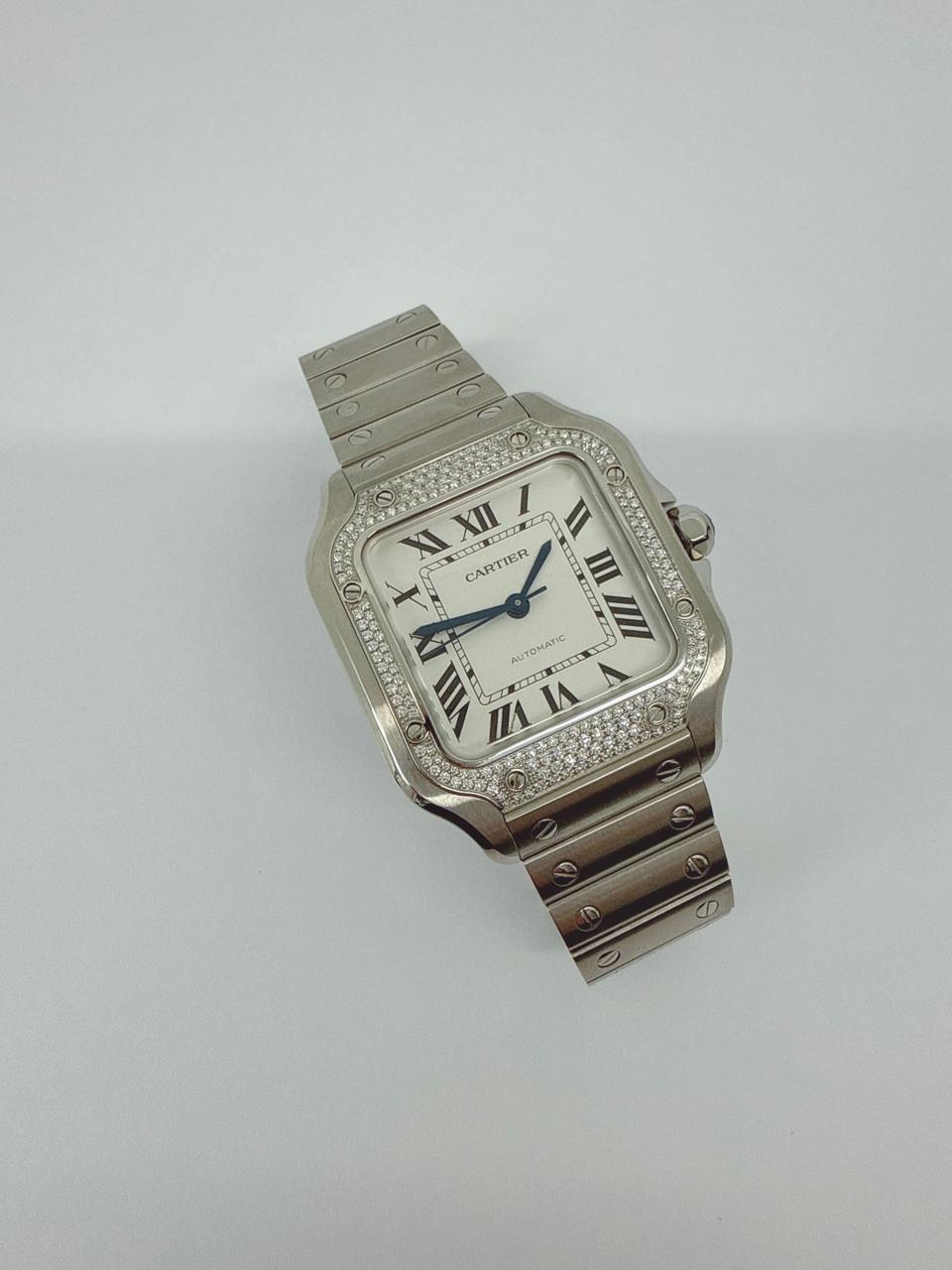 SANTOS DE CARTIER DIAMOND WATCH W4SA0005 MEDIUM MODEL