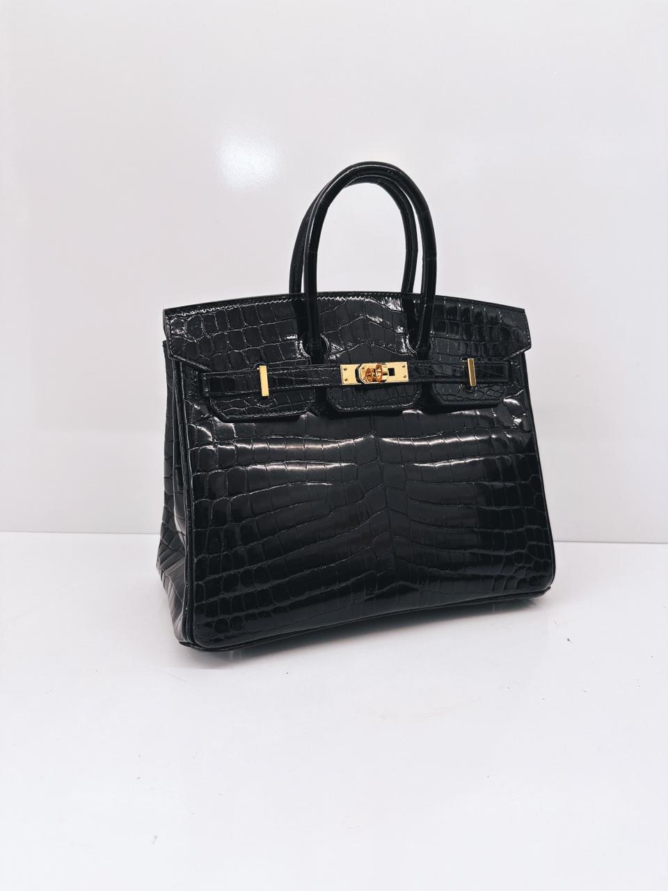 BLACK CROCODILE NILOTICUS LISSE BIRKIN 25 GOLD HARDWARE