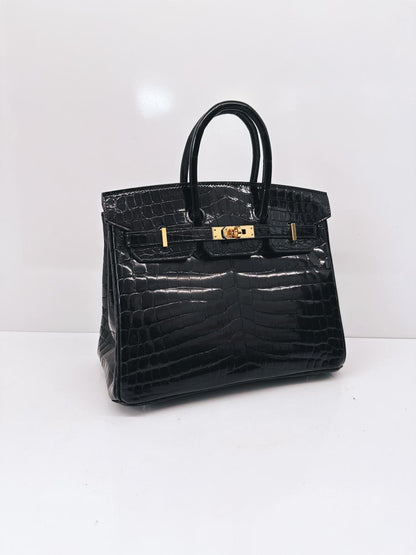 BLACK CROCODILE NILOTICUS LISSE BIRKIN 25 GOLD HARDWARE