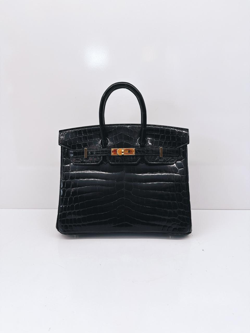BLACK CROCODILE NILOTICUS LISSE BIRKIN 25 GOLD HARDWARE