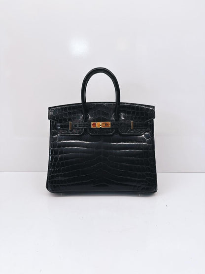 BLACK CROCODILE NILOTICUS LISSE BIRKIN 25 GOLD HARDWARE