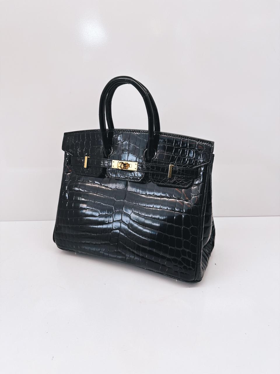 BLACK CROCODILE NILOTICUS LISSE BIRKIN 25 GOLD HARDWARE