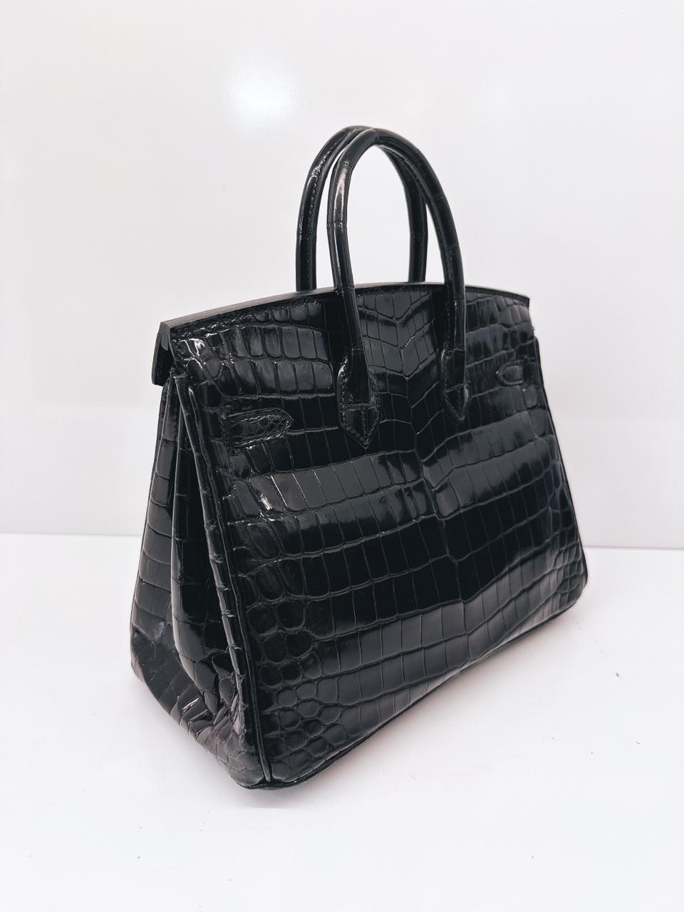 BLACK CROCODILE NILOTICUS LISSE BIRKIN 25 GOLD HARDWARE