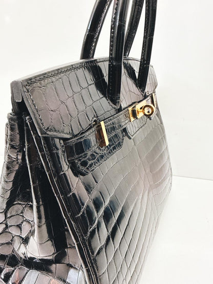 BLACK CROCODILE NILOTICUS LISSE BIRKIN 25 GOLD HARDWARE