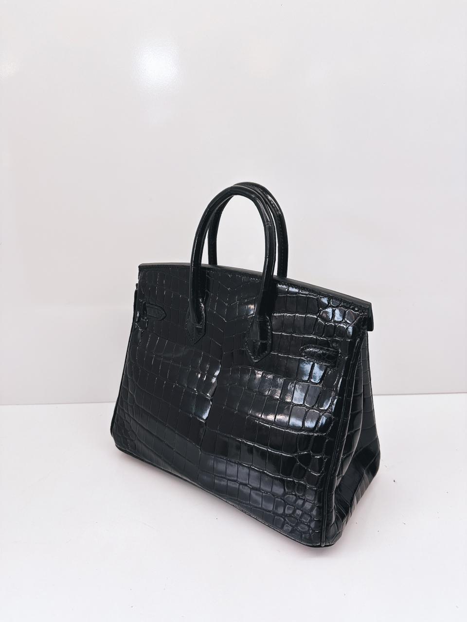 BLACK CROCODILE NILOTICUS LISSE BIRKIN 25 GOLD HARDWARE