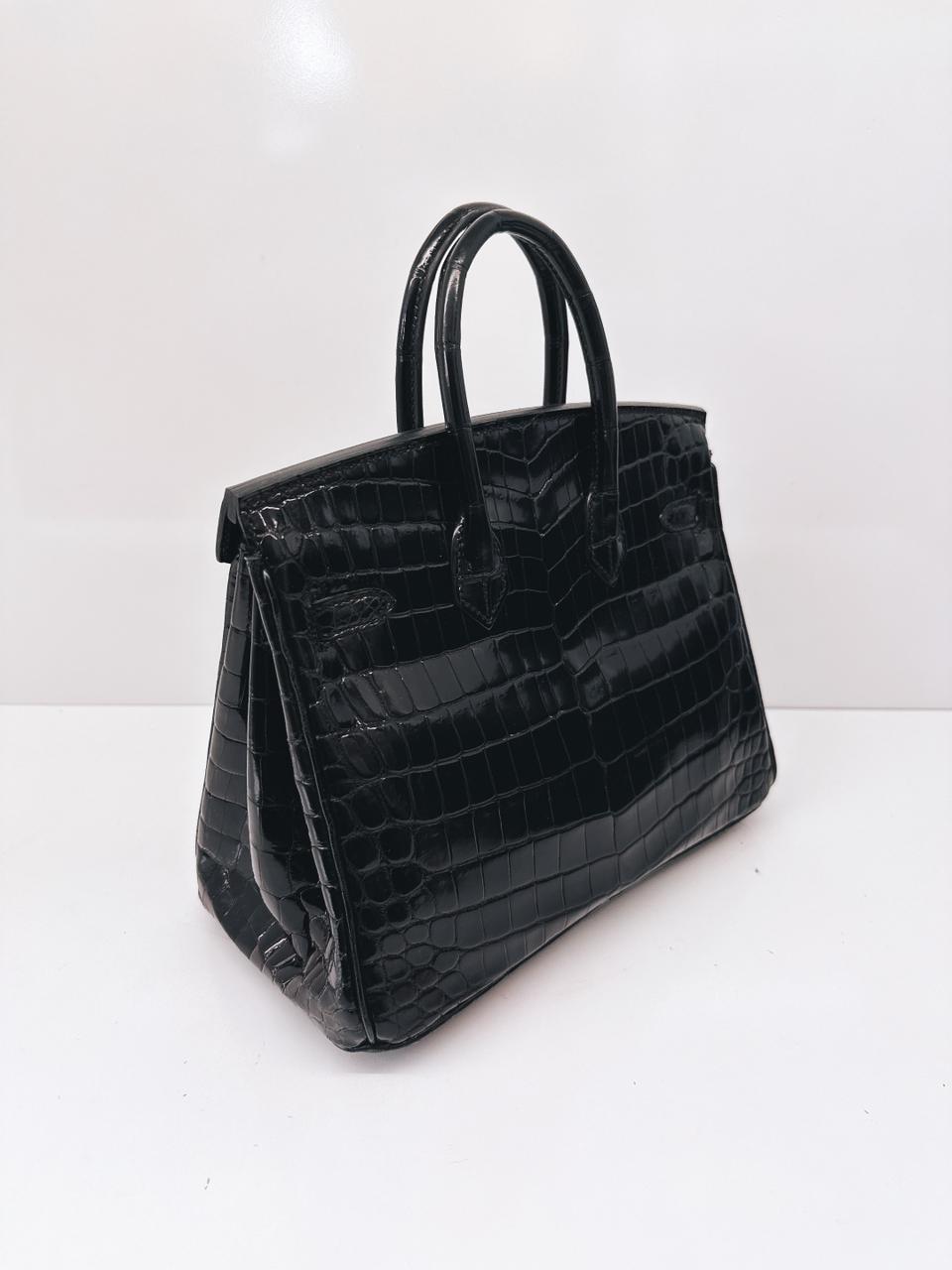 BLACK CROCODILE NILOTICUS LISSE BIRKIN 25 GOLD HARDWARE