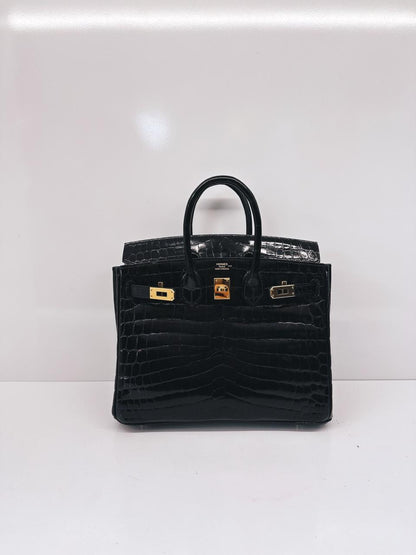BLACK CROCODILE NILOTICUS LISSE BIRKIN 25 GOLD HARDWARE