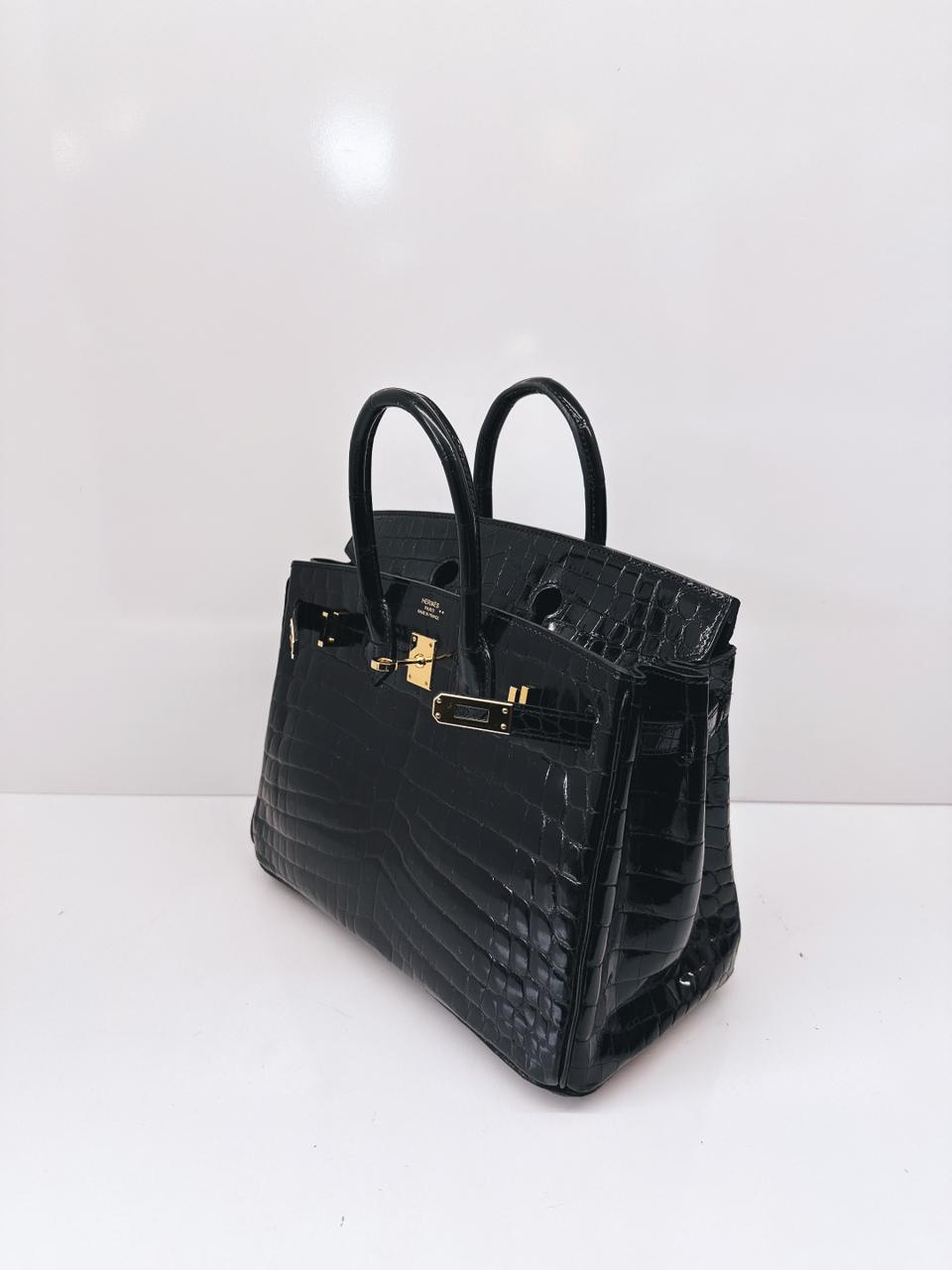 BLACK CROCODILE NILOTICUS LISSE BIRKIN 25 GOLD HARDWARE