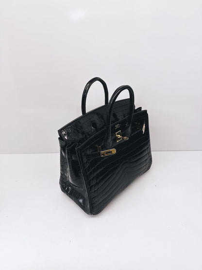BLACK CROCODILE NILOTICUS LISSE BIRKIN 25 GOLD HARDWARE