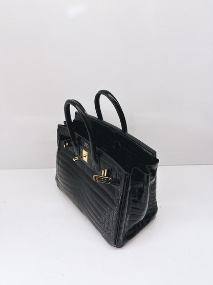 BLACK CROCODILE NILOTICUS LISSE BIRKIN 25 GOLD HARDWARE