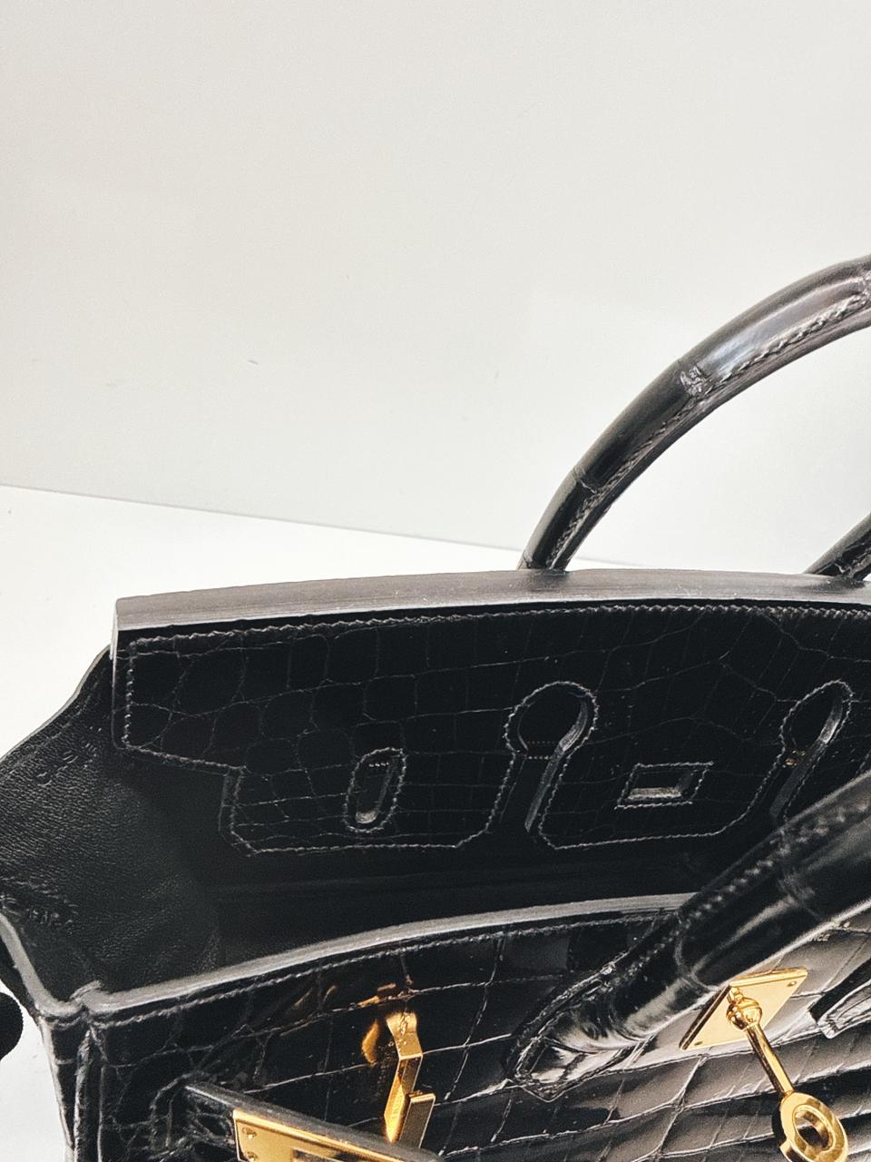 BLACK CROCODILE NILOTICUS LISSE BIRKIN 25 GOLD HARDWARE