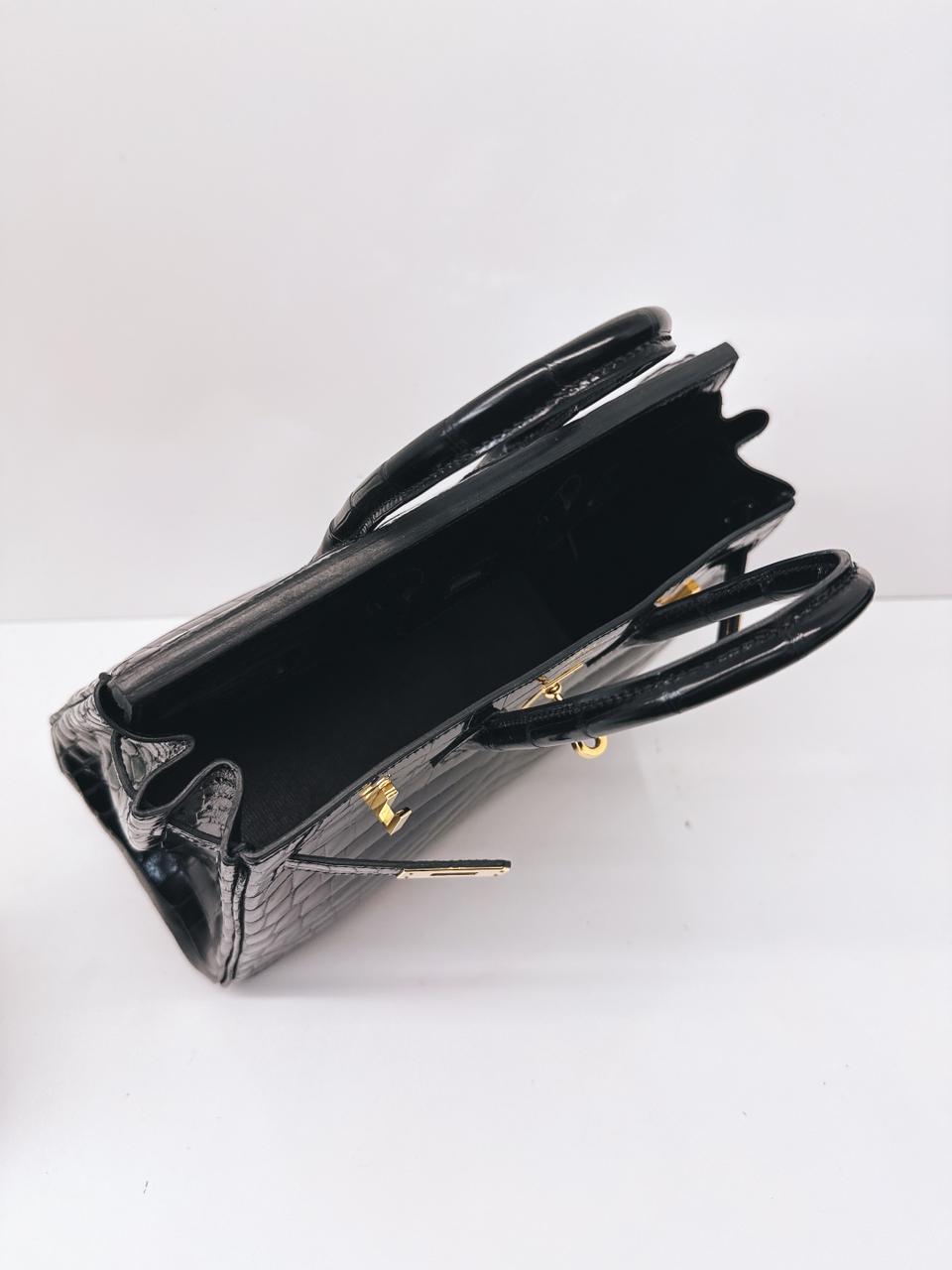 BLACK CROCODILE NILOTICUS LISSE BIRKIN 25 GOLD HARDWARE