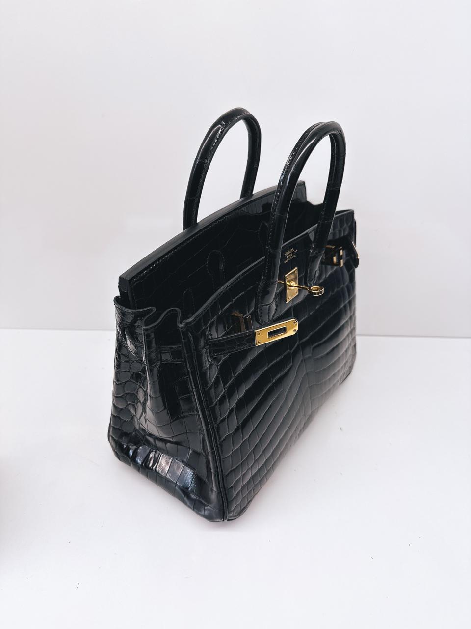 BLACK CROCODILE NILOTICUS LISSE BIRKIN 25 GOLD HARDWARE